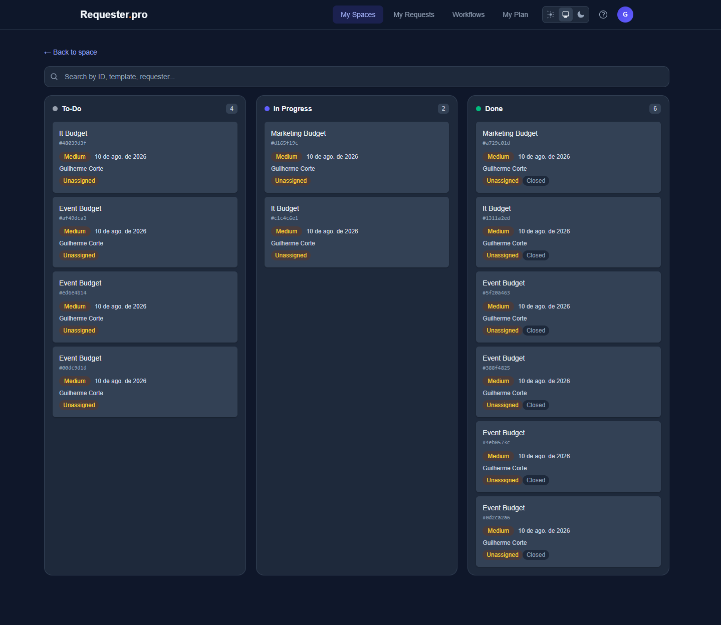 Quadro Kanban para gerenciar solicitações de TI